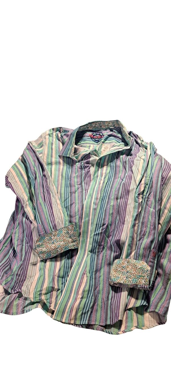 Robert Graham 2XLT Men's Multicolor Stripe Flip Cuff Shirt 100% Cotton Tall - Picture 3 of 13